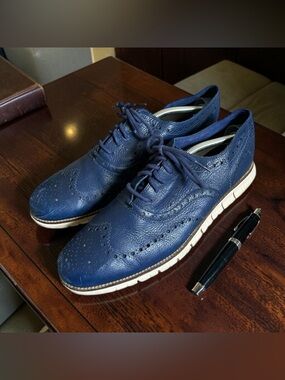 Cole Haan Men's 12W Blue Leather ZeroGrand Wingtip Oxford Shoes C23748